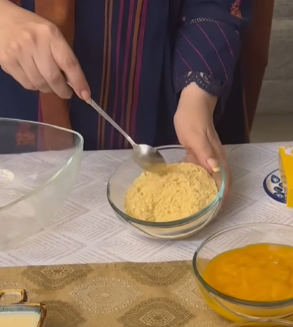 Butter and crumbs blended together to form a crust mixture.