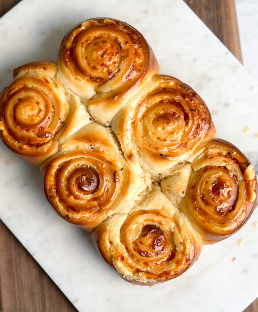 Small Batch Cheesy Bread Rolls With Honey Butter (Cinnamon Roll Style)